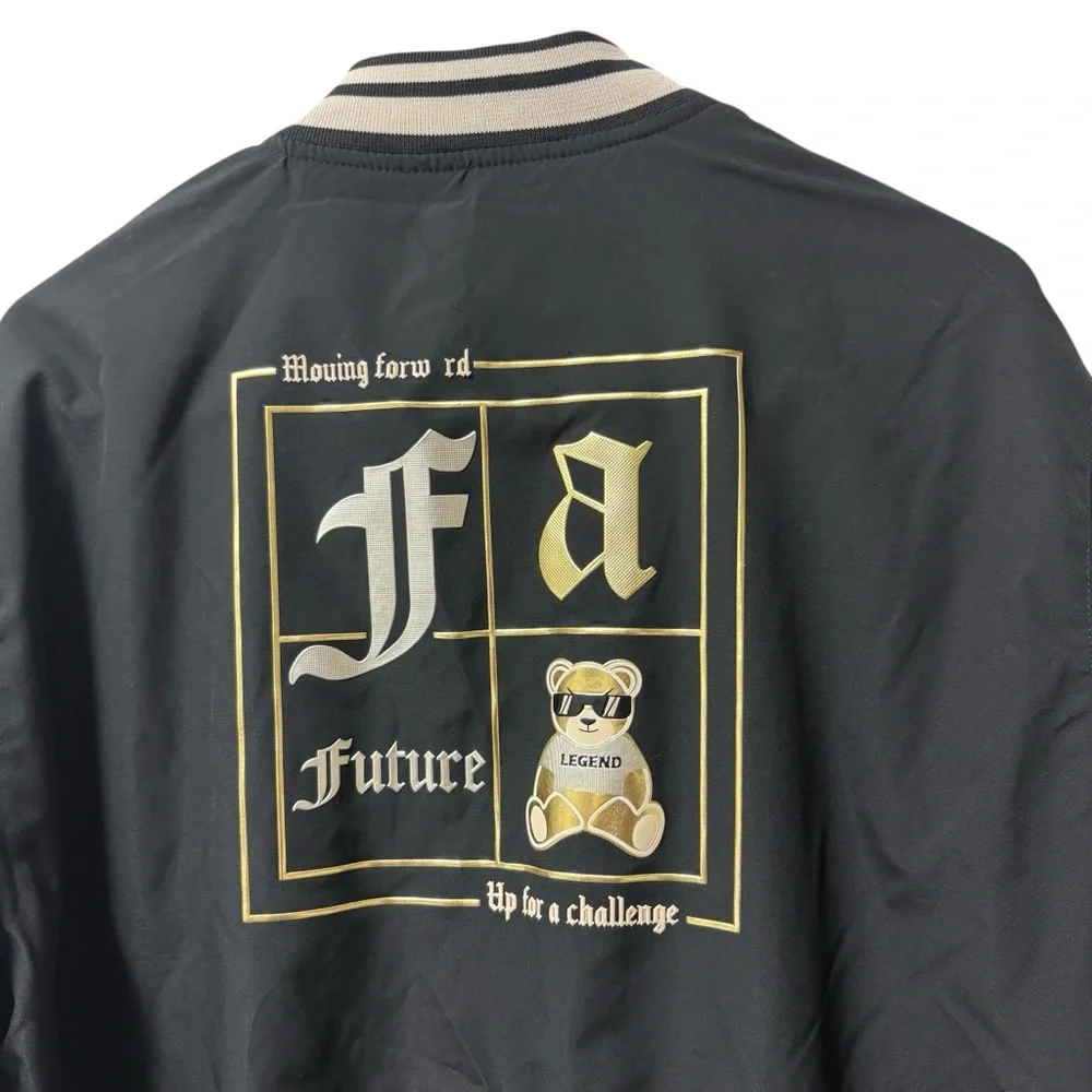 CR-24 Chrome Edge Bordo Cromato Black Gold Bomber Varsity Streetwear Jacket Med